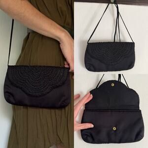 Vintage Beaded Black Crossbody Bag